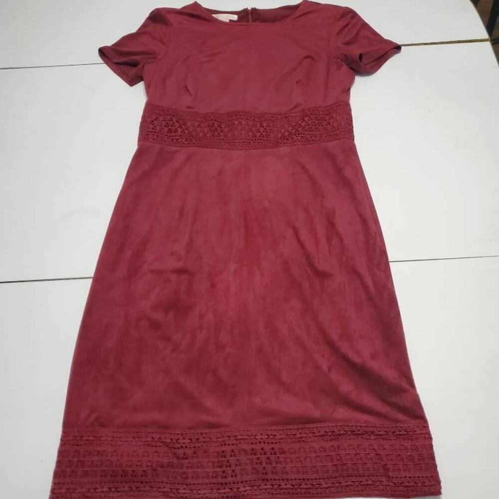 London Times Womens 4 Sheath Dress Red Stretch Hook Eye Short Sleeve Lace Zipper